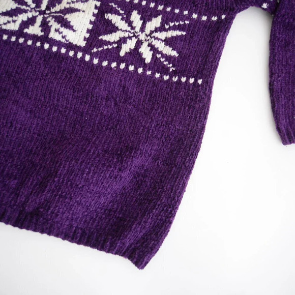 Vintage Separates Scene Purple Turtle Neck Knit Sweater w Snowflake Design L - Picture 3 of 11